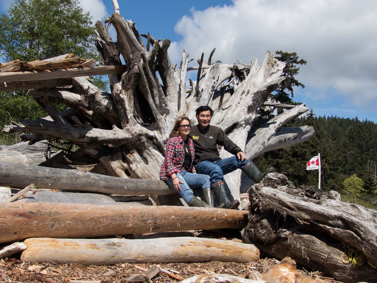 Terry and Eddie sitting on a tree